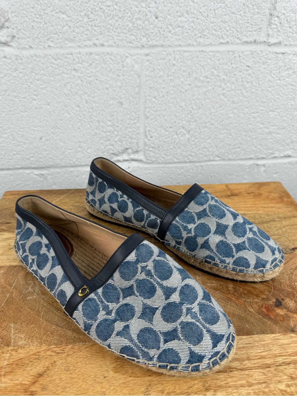 Coach Denim Signature Espadrille Flats Loafers Blue Jacquard Size 8